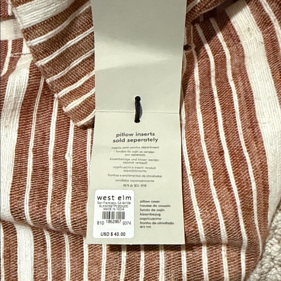 West Elm “2” Striped Burnt Orange & White Pillow Covers 20x20 (Pillow NOT INCL) - Picture 5 of 6
